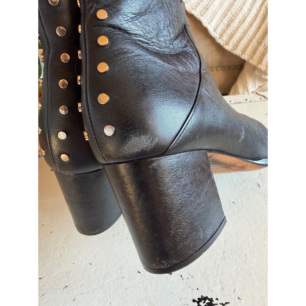 JIMMY CHOO Ankle Boots Black Studded Leather Block Melvin Women's Size 41 1/2 - Picture 10 of 16